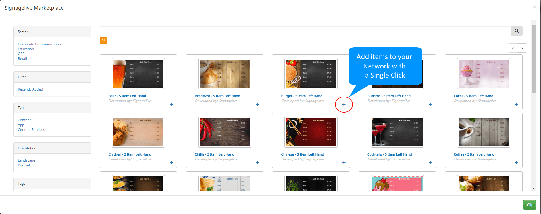Signagelive Marketplace Add items to your Asset Library with a single