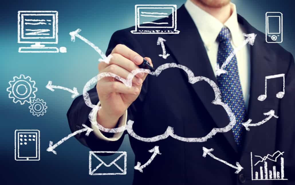 Businessman with cloud computing concept