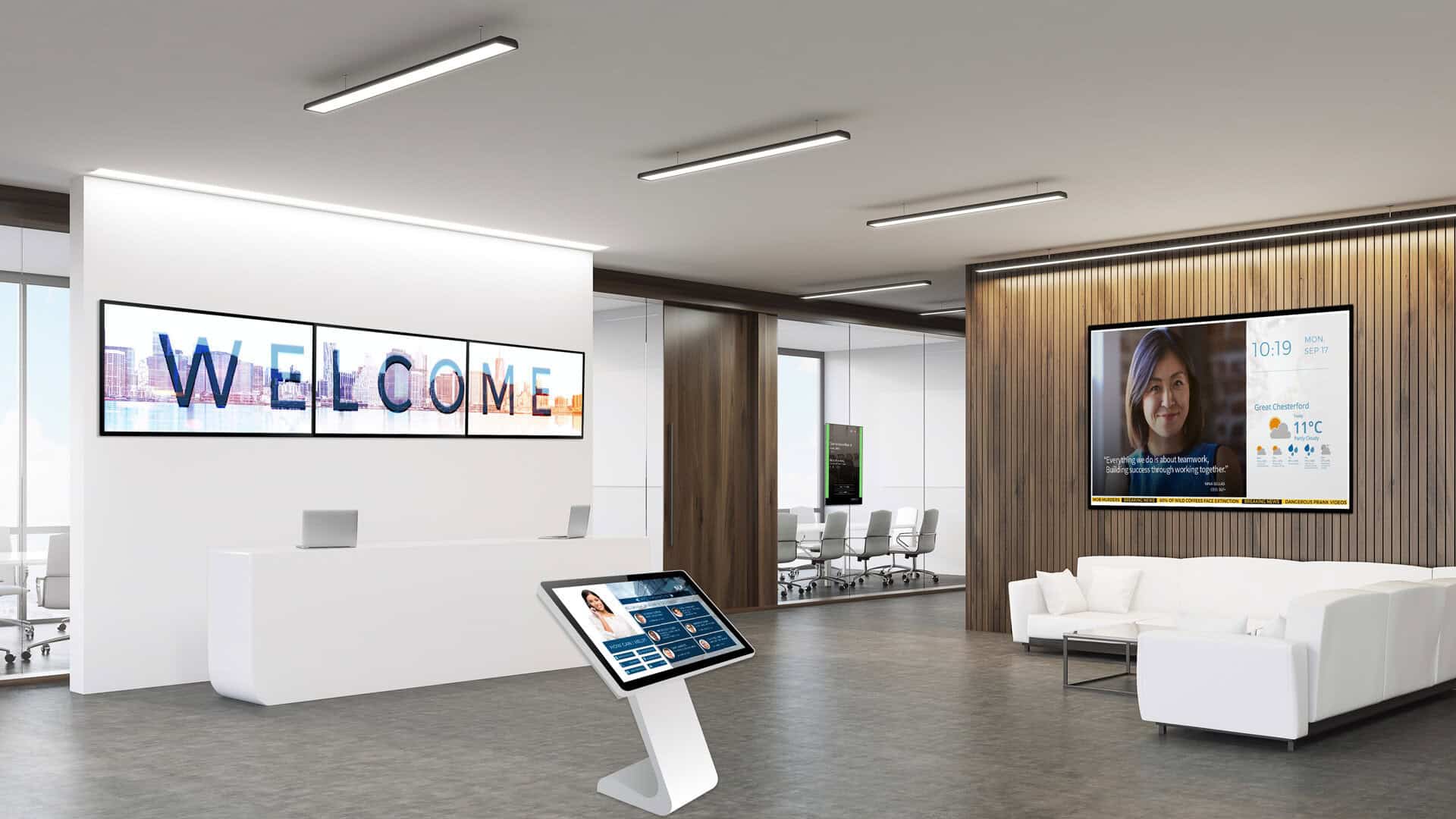 Corporate communications in a reception area