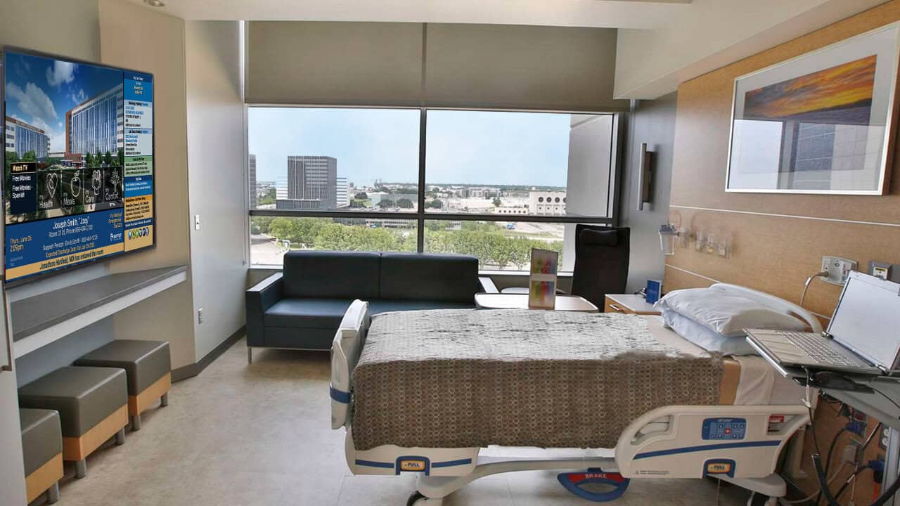 Digital Signage screens in hospital patient room 
