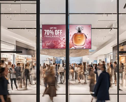 Digital signage offers shown in a shopping mall
