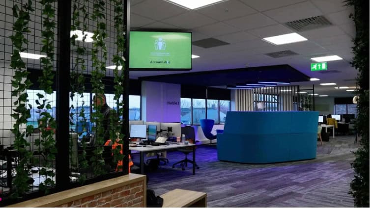 Digital signage screens in large offices in reception areas